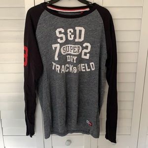 Grey and Black Superdry Track and Field Long sleeve T shirt. Size Large